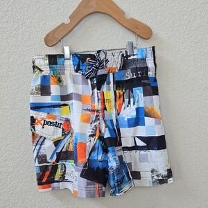 ZeroXposur Hybrid Blue and Orange Swim Shorts